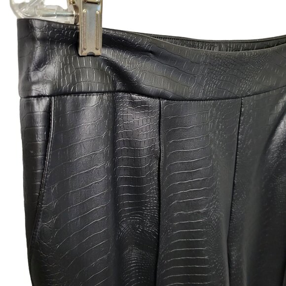 J Jason Wu Sz 10 Pants Faux Leather Croc Texture Cropped Culotte Wide Leg Black - Picture 9 of 11